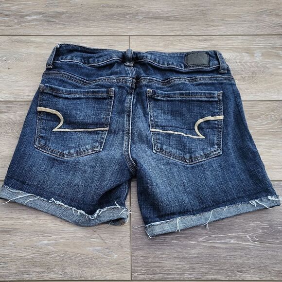 American Eagle size 0 midi jean shorts Bermuda blue jeans - Picture 8 of 9